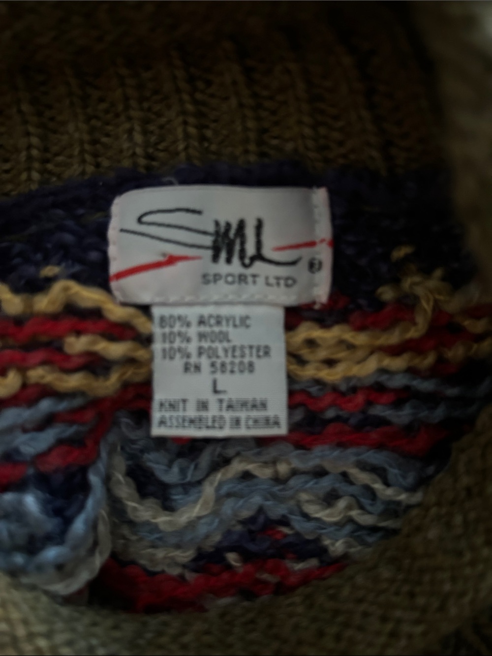 Vintage SML Sport Ltd Multicolor Textured Knit Sweater Size L Wool Blend - Picture 5 of 5